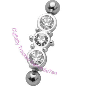 Clear Jewelled - Eyebrow Bar with Silver Charm Shield
